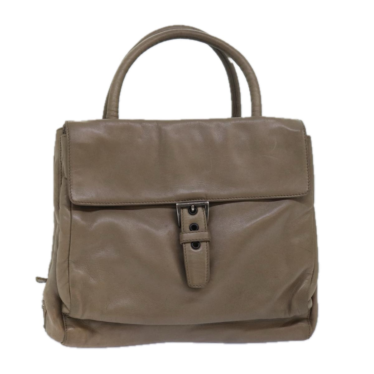 Prada Hand Bag Auth Leather Beige Travel Bag Beige Auth Bs15591