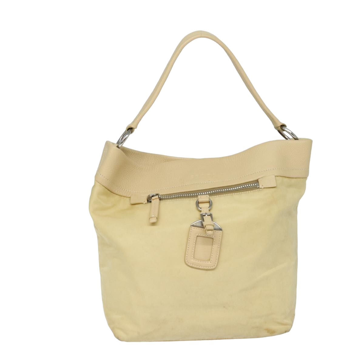 Prada Shoulder Bag Auth Leather Nylon Beige Beige Auth Bs15607