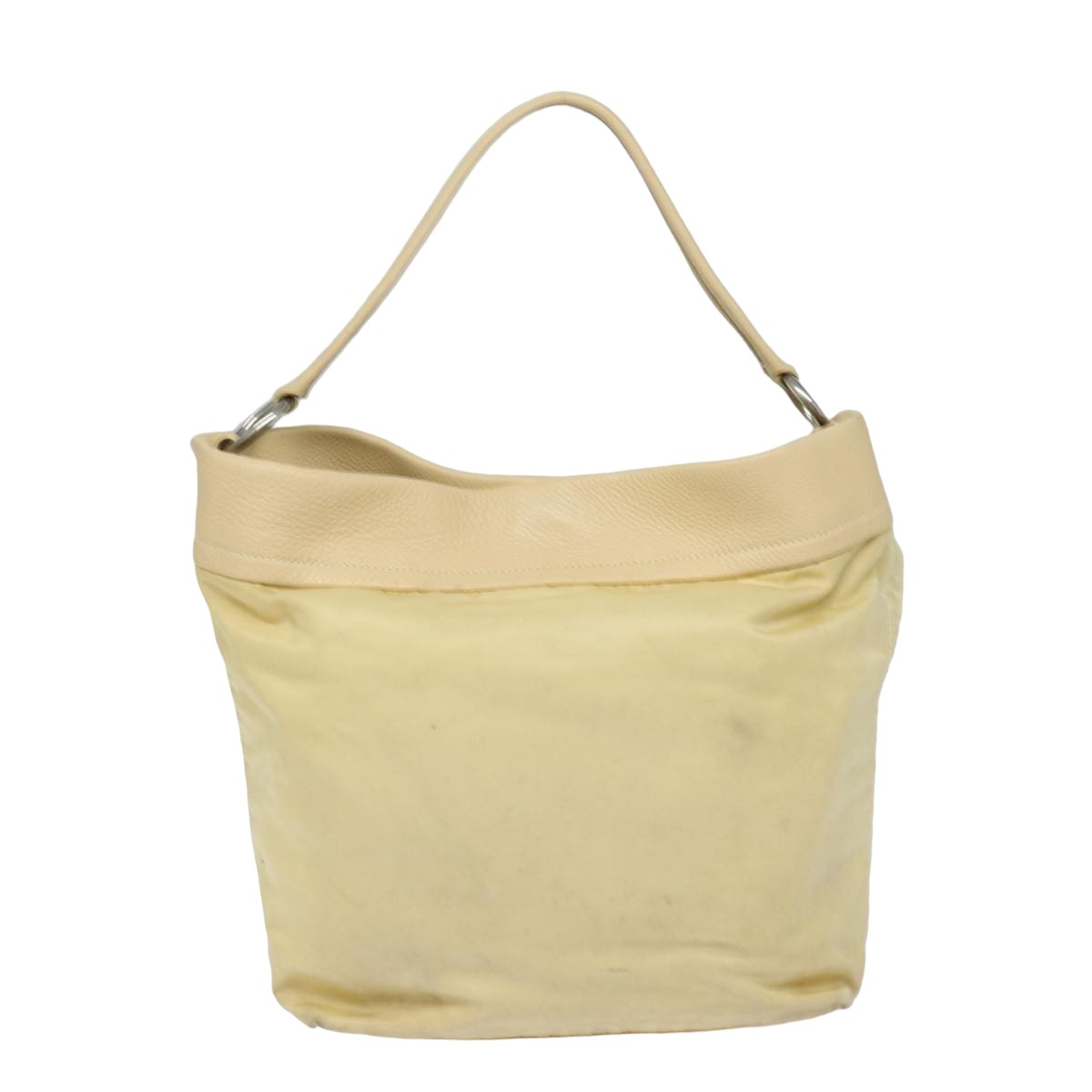 Prada Shoulder Bag Auth Leather Nylon Beige Beige Auth Bs15607