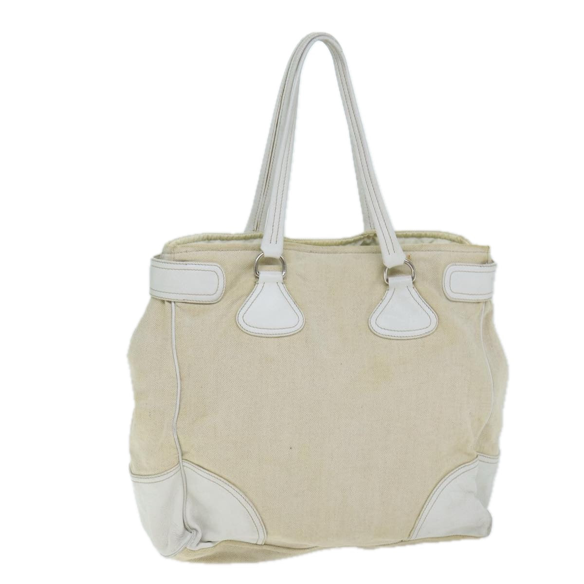 Prada Tote Bag Auth Leather Canvas Beige