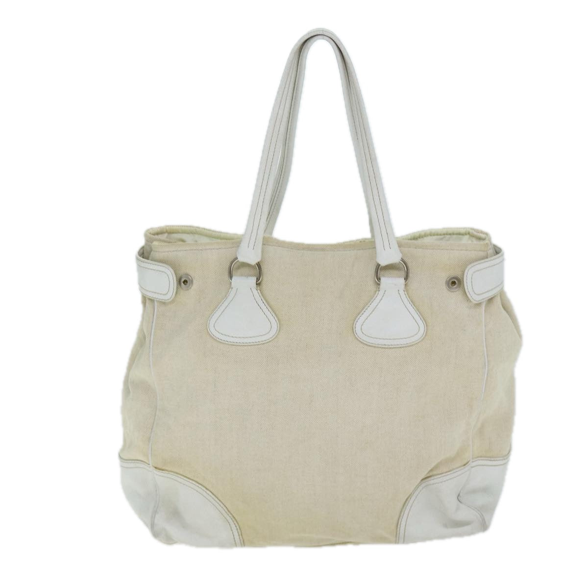Prada Tote Bag Auth Leather Canvas Beige