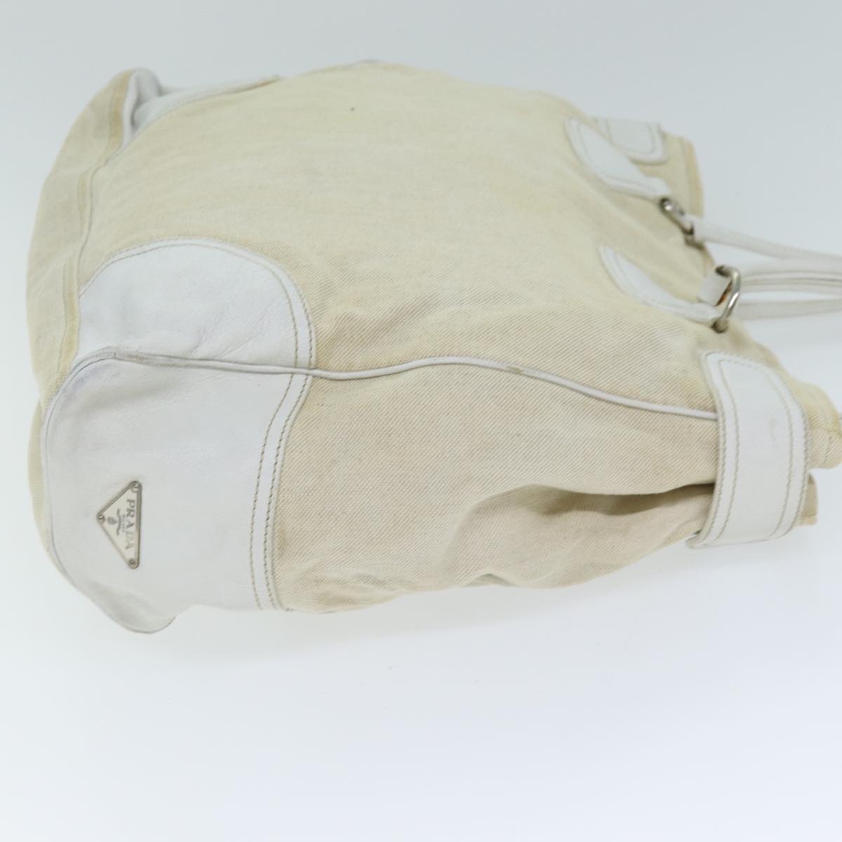 Prada Tote Bag Auth Leather Canvas Beige
