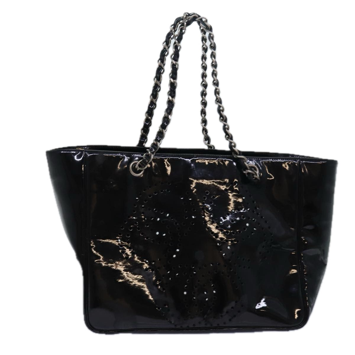 Chanel Chain Triple Coco Tote Bag Enamel Black CC Auth bs