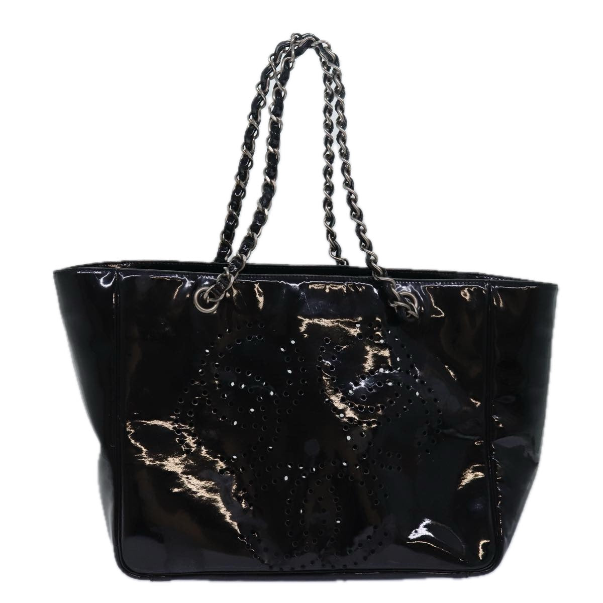 Chanel Chain Triple Coco Tote Bag Enamel Black CC Auth bs