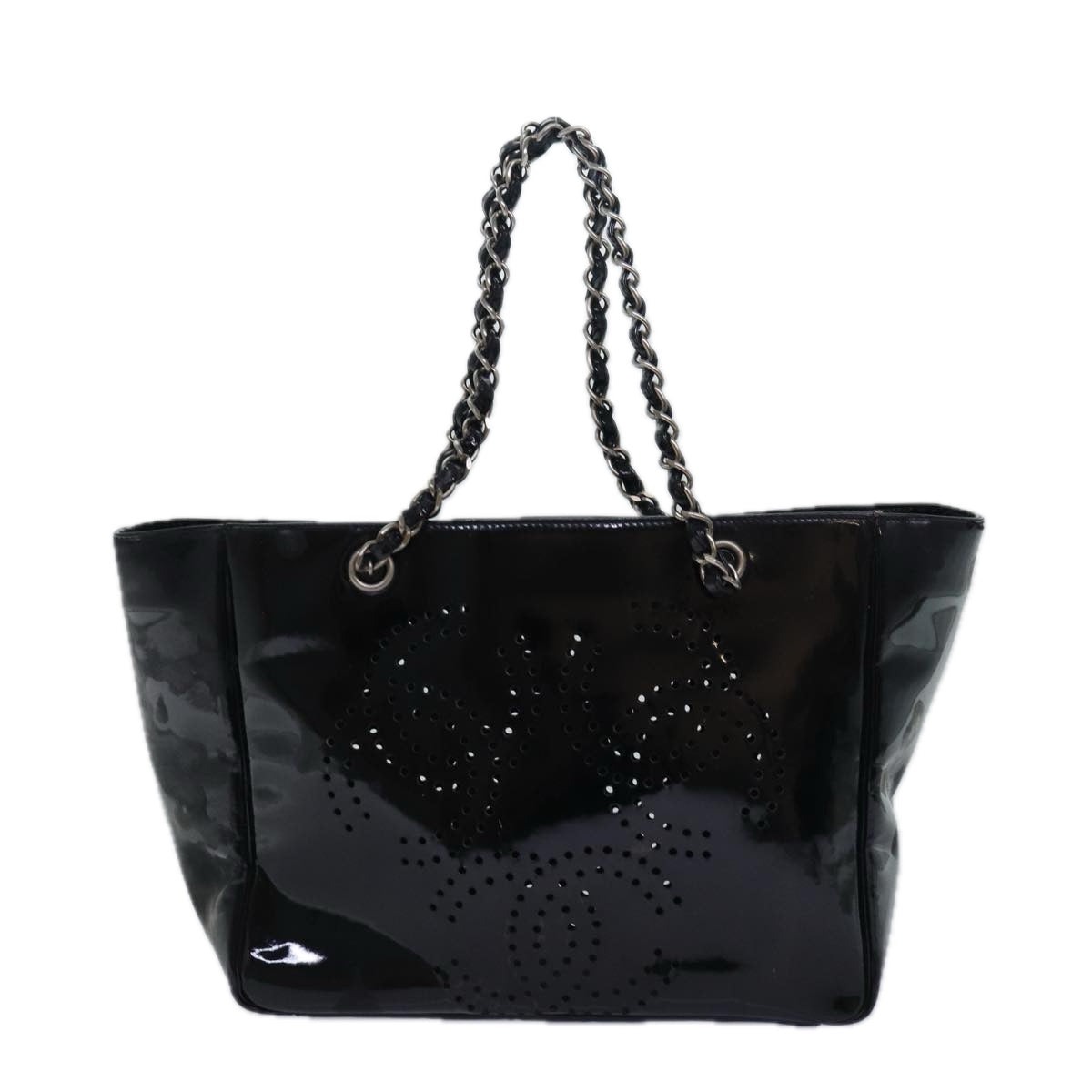 Chanel Chain Triple Coco Tote Bag Enamel Black CC Auth bs