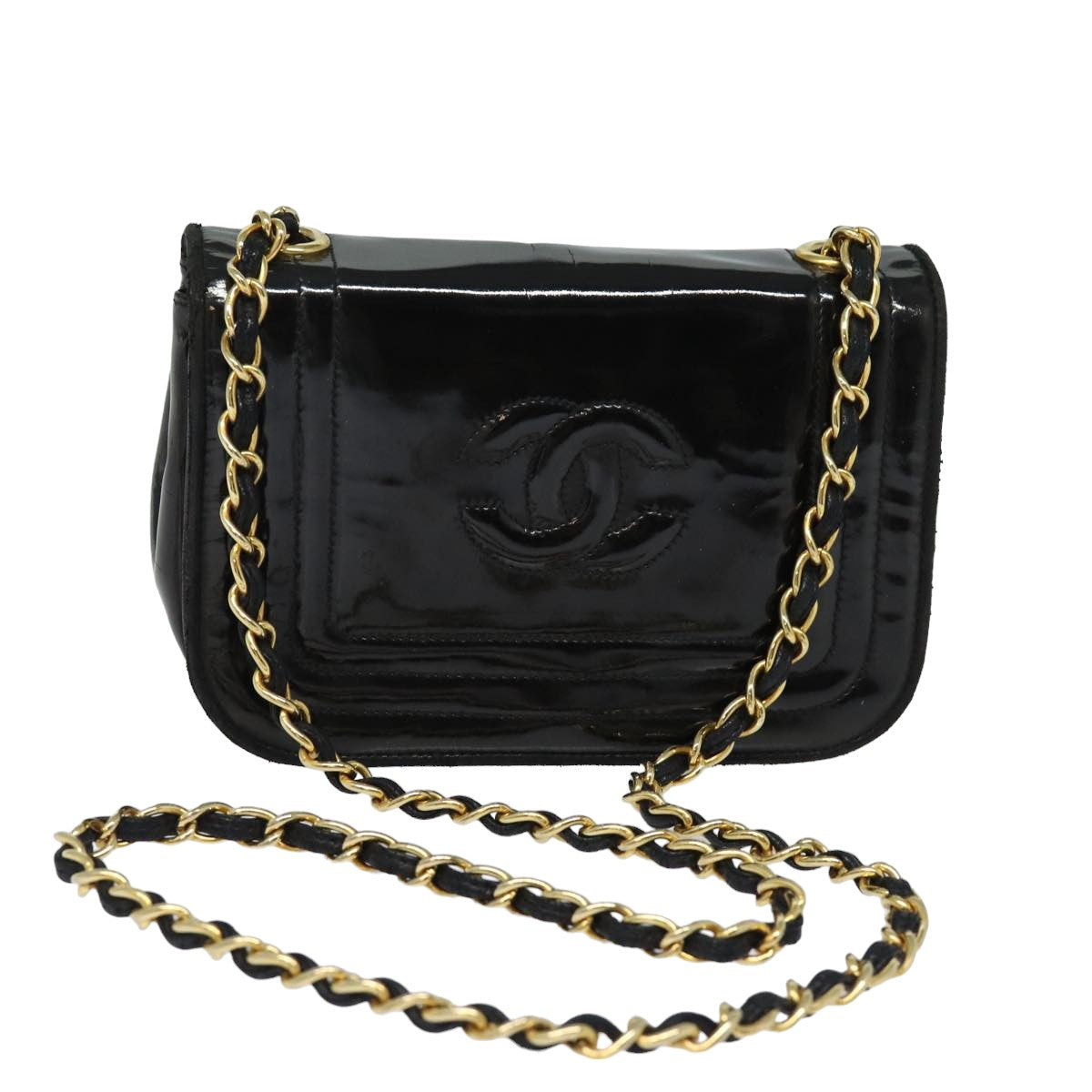 Chanel COCO Mark Chain Shoulder Bag Enamel Black CC Auth bs