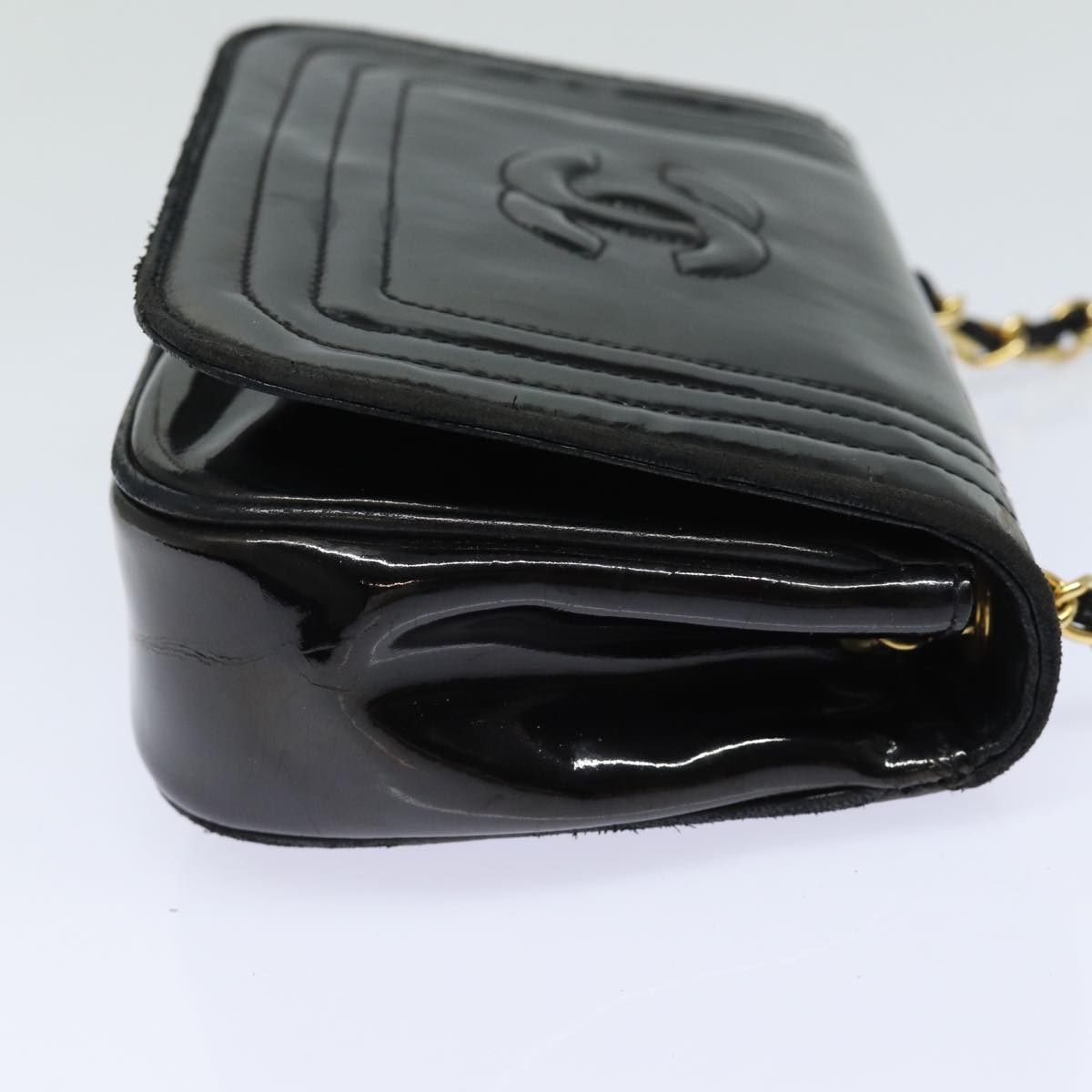 Chanel COCO Mark Chain Shoulder Bag Enamel Black CC Auth bs