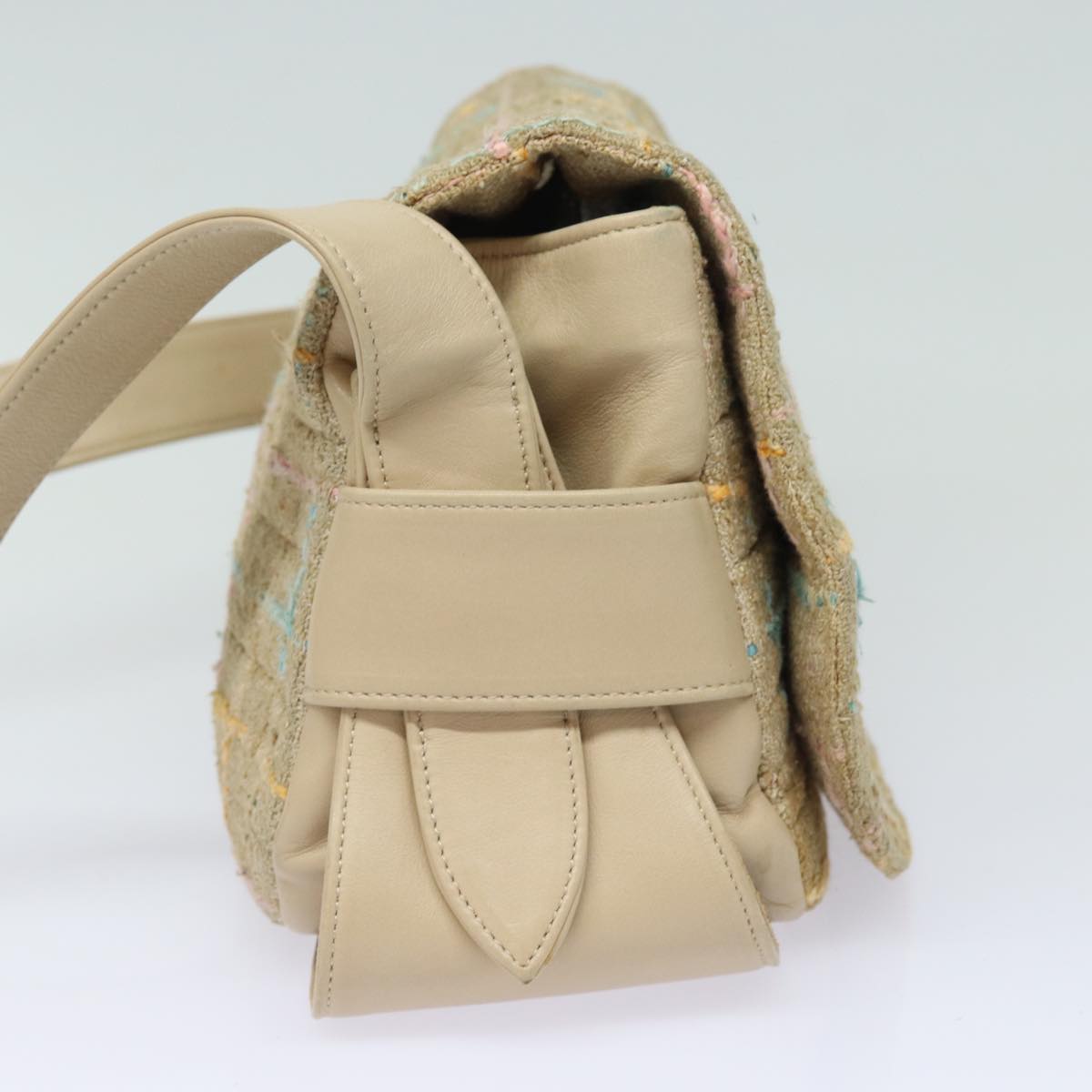 Chanel Choco Bar Turn Lock Shoulder Bag Wool Multicolor CC Auth bs