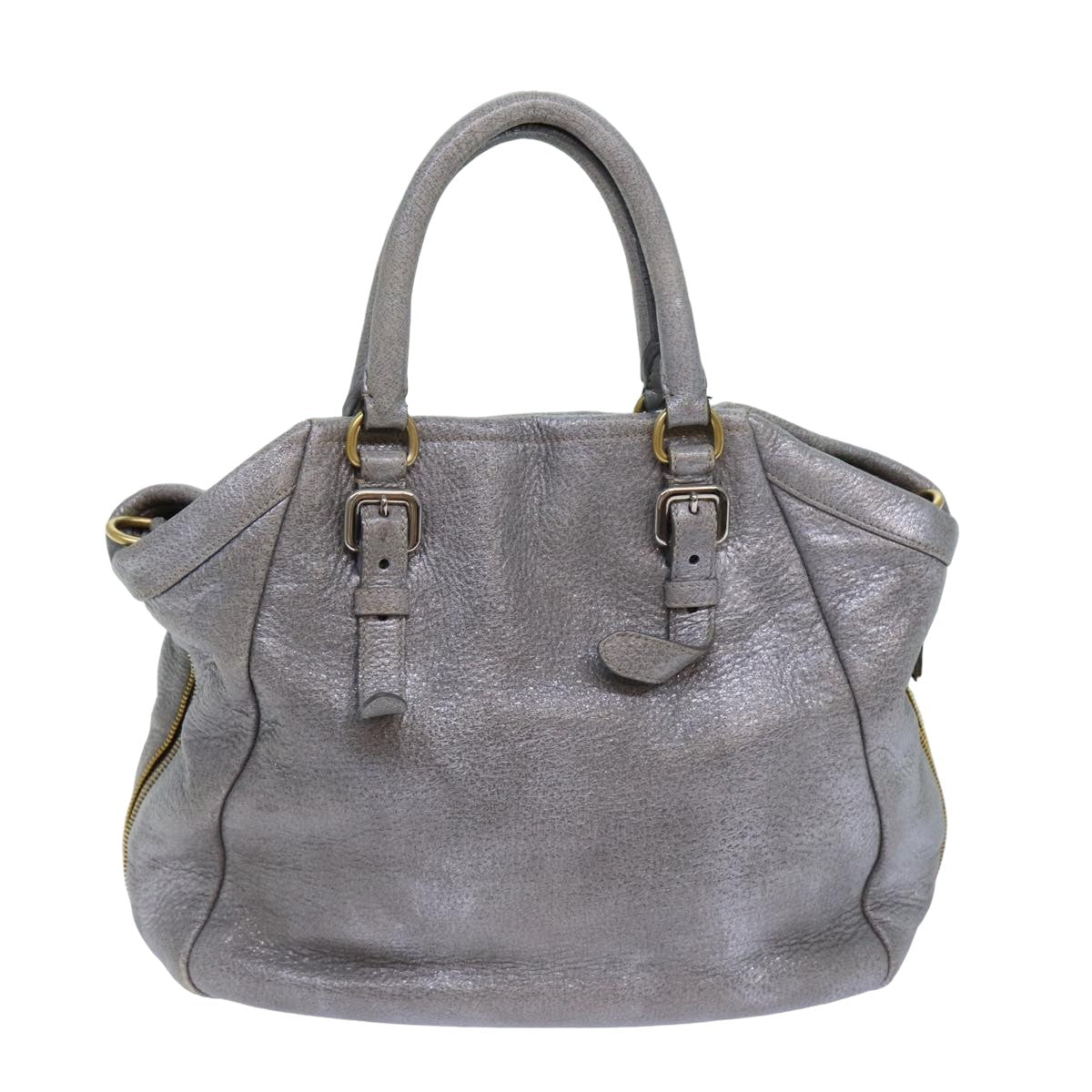 Prada Hand Bag 2Way Auth Leather Silver Travel Bag