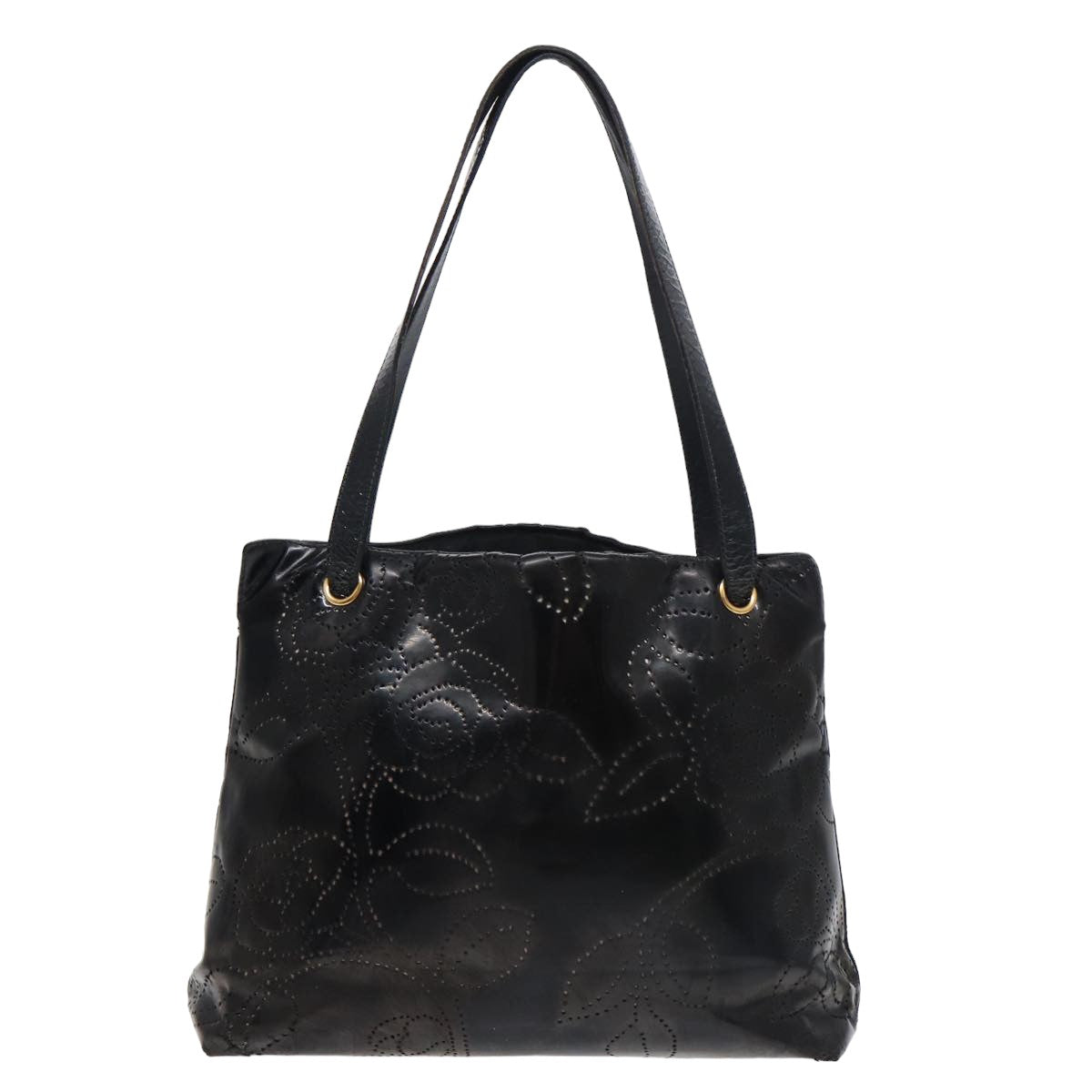 Chanel Camelia Tote Bag Enamel Black CC Auth bs
