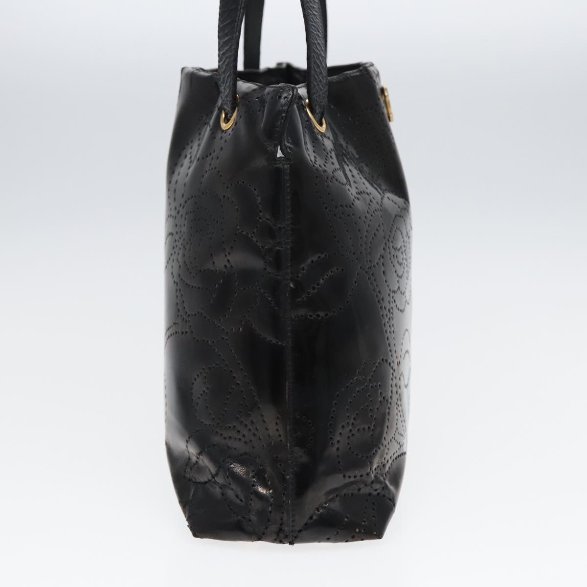 Chanel Camelia Tote Bag Enamel Black CC Auth bs