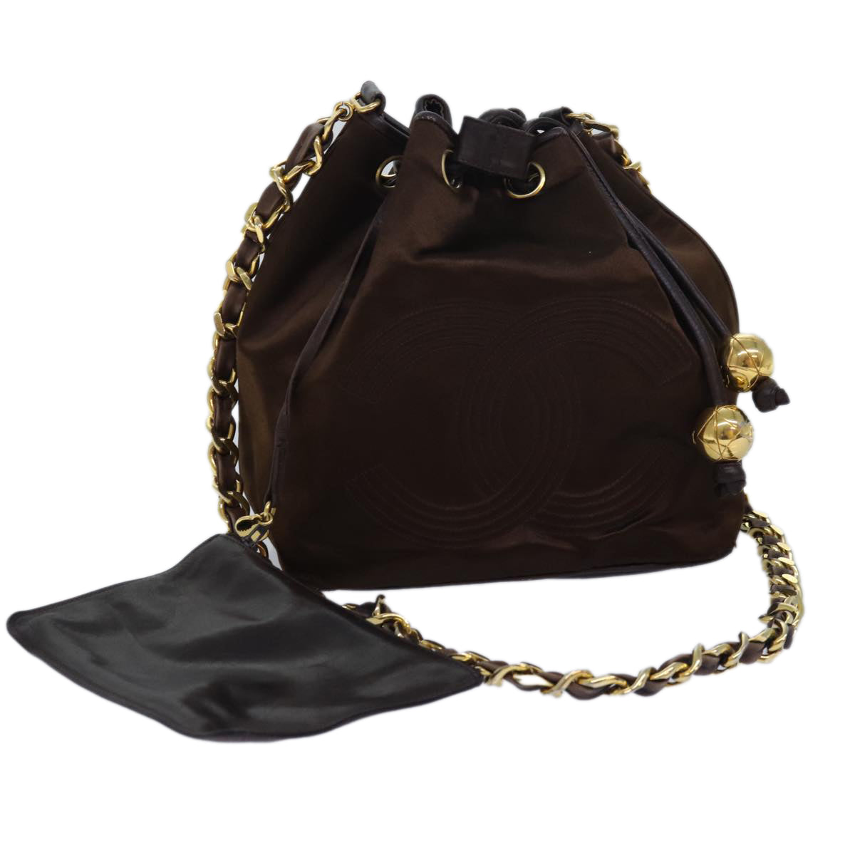 Chanel COCO Mark Chain Shoulder Bag Satin Brown CC Auth bs