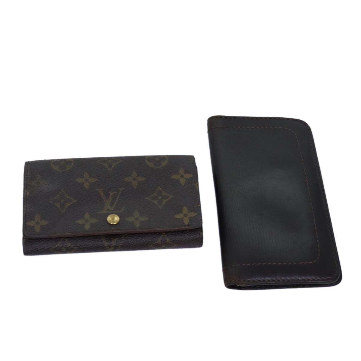 Louis Vuitton Monogram Wallet Leather 2Set Black LV bs16202