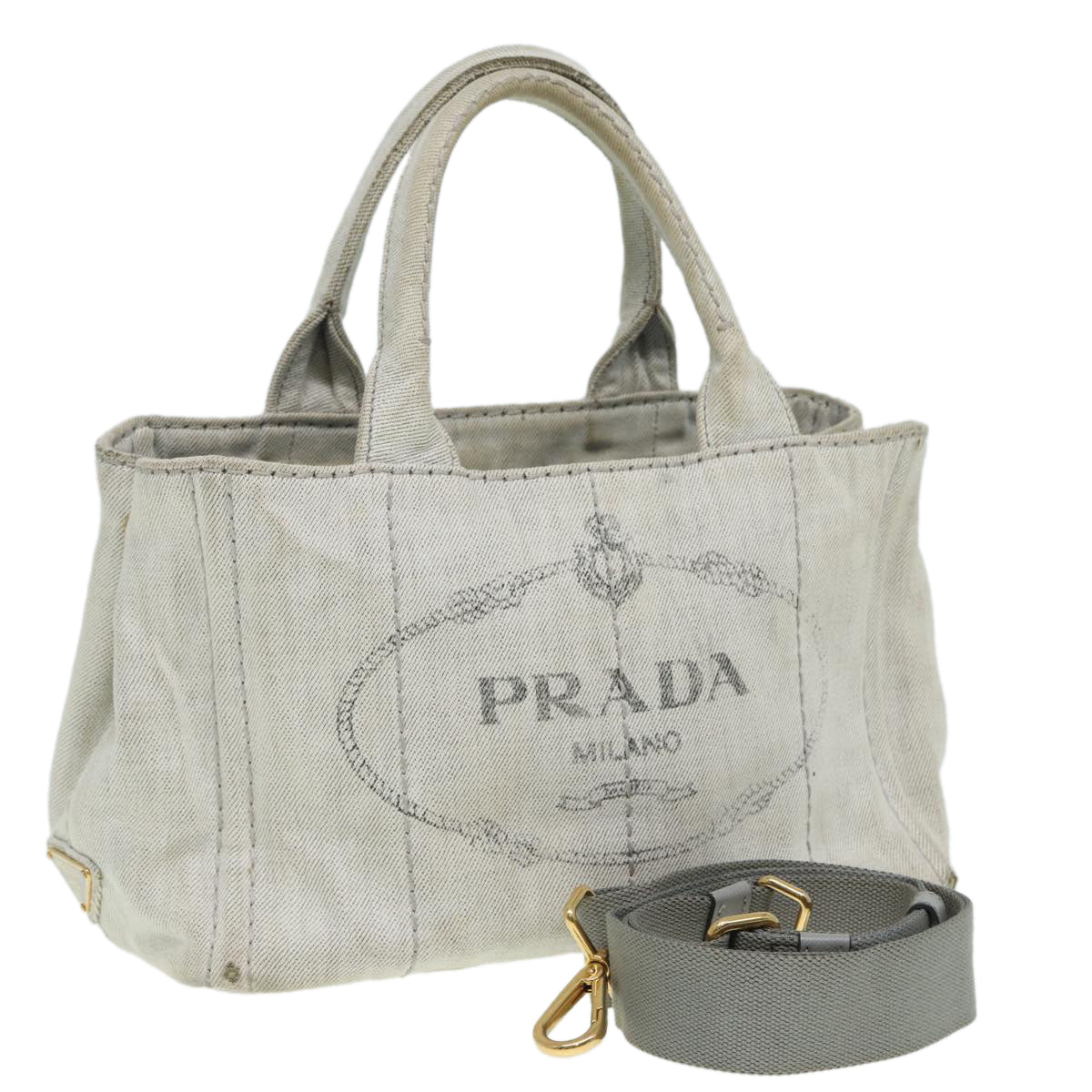 Prada Canapa Pm Hand Bag 2Way Auth Canvas Gray Travel Bag