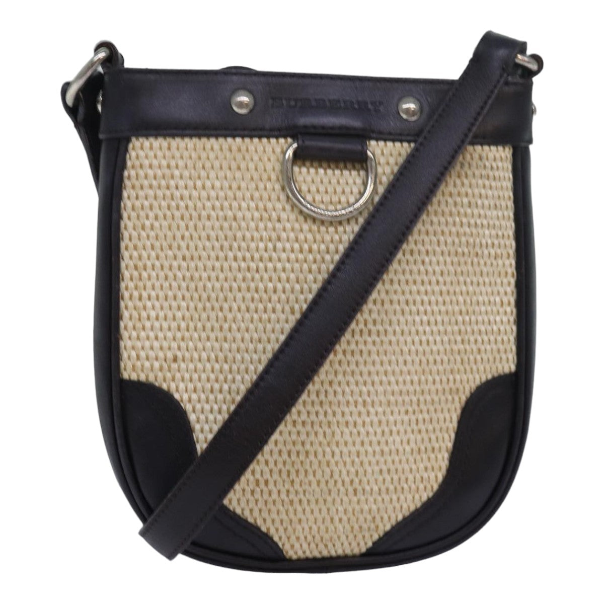Burberry Luxury Shoulder Bag Straw Dark Auth Bs16419 Leather Brown Beige