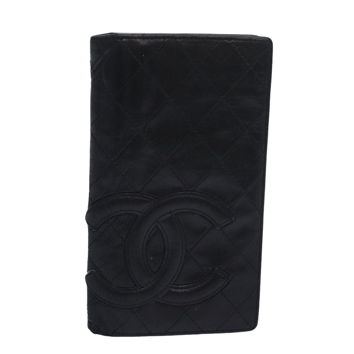 Chanel Cambon Line Long Wallet Leather Black CC Auth bs