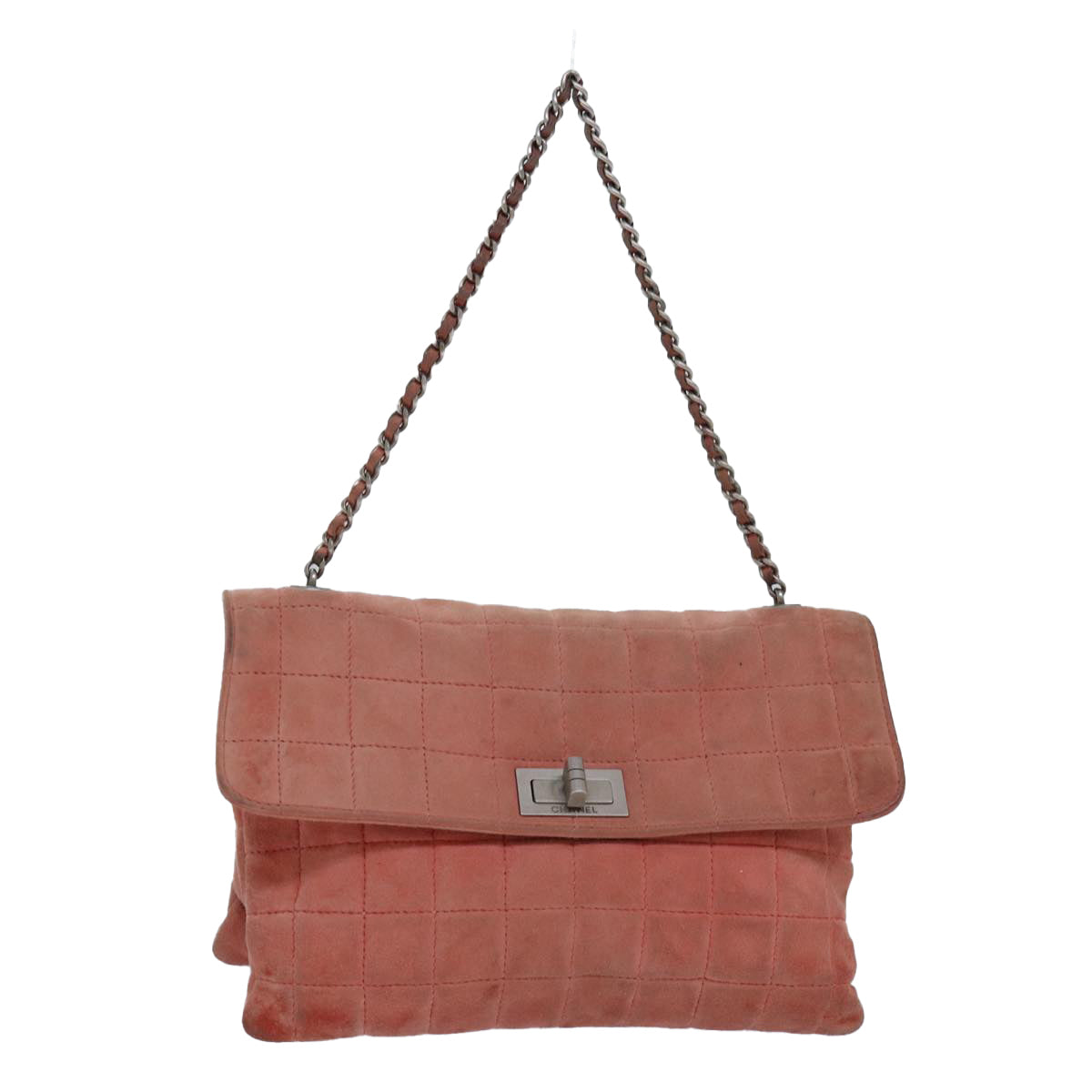 Chanel Choco Bar Chain Hand Bag Suede Orange CC Auth bs