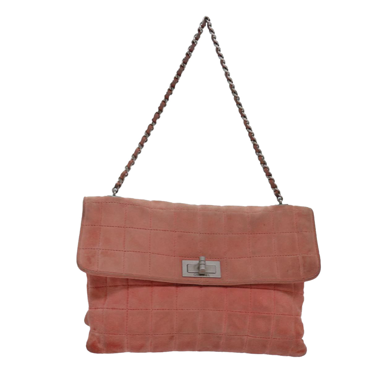 Chanel Choco Bar Chain Hand Bag Suede Orange CC Auth bs