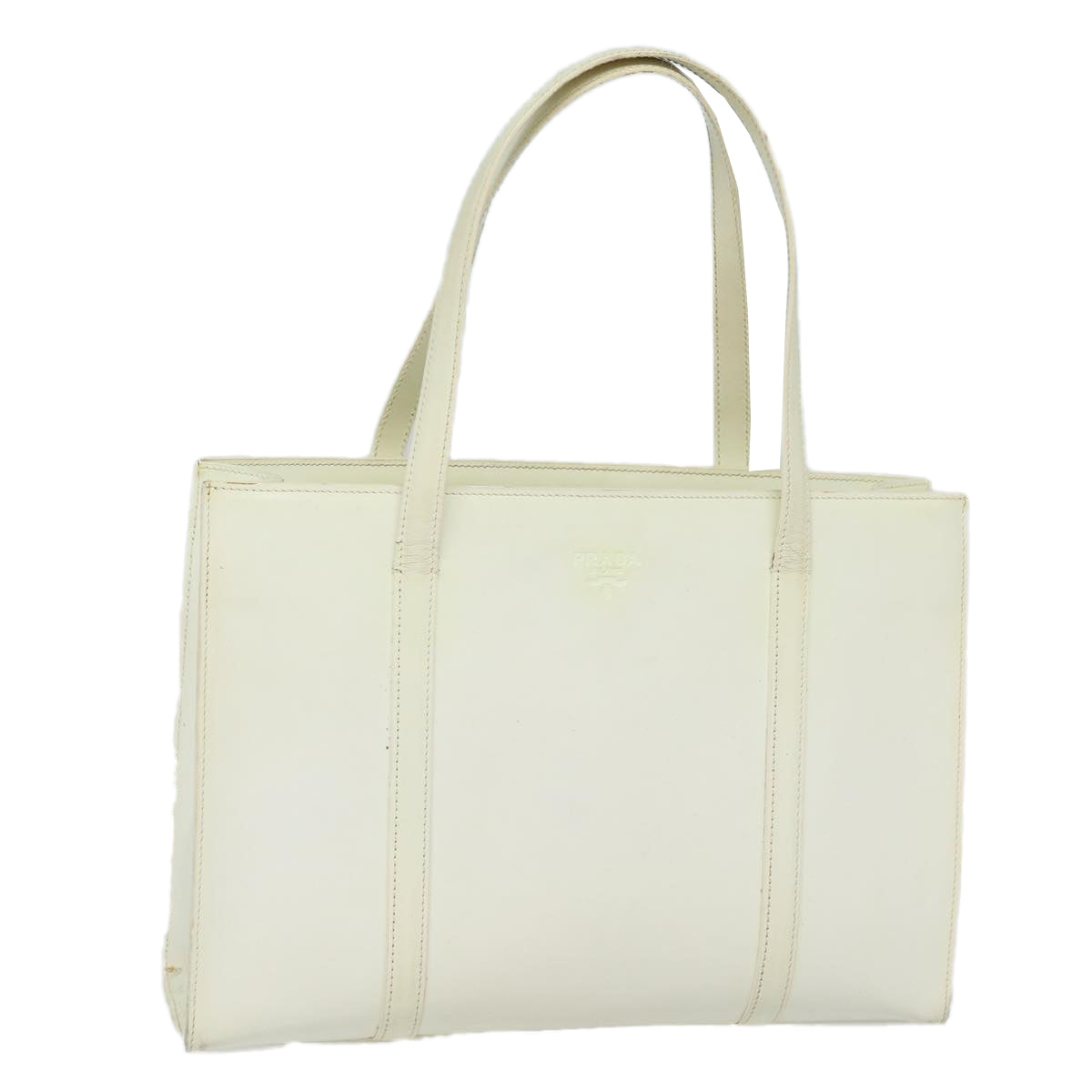 Prada Hand Bag Enamel Auth White Silver Travel Bag