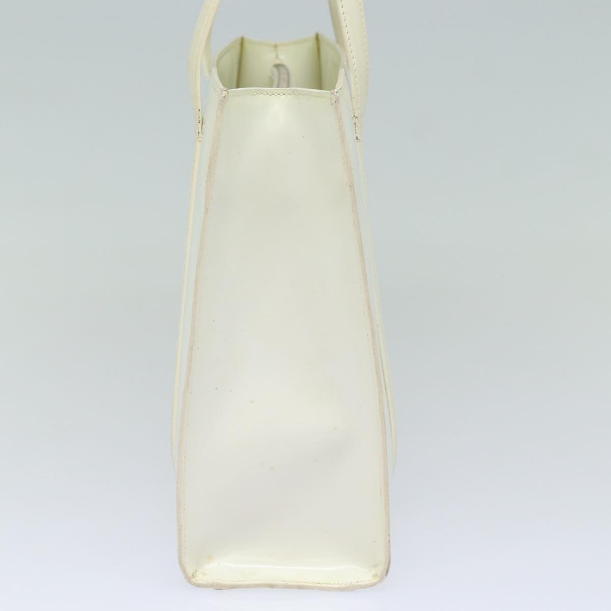 Prada Hand Bag Enamel Auth White Silver Travel Bag