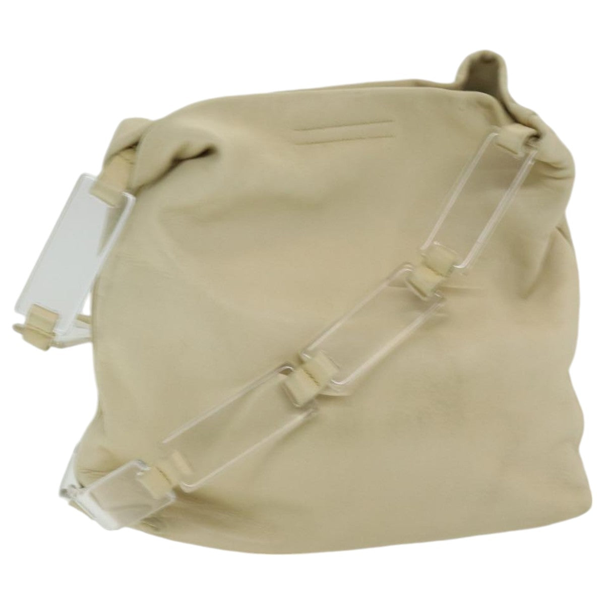 Prada Shoulder Bag Auth Leather Beige Silver Silver Auth Bs16634