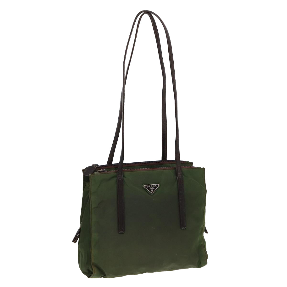 Prada Shoulder Bag Khaki Auth Nylon Silver Silver Auth Bs16719