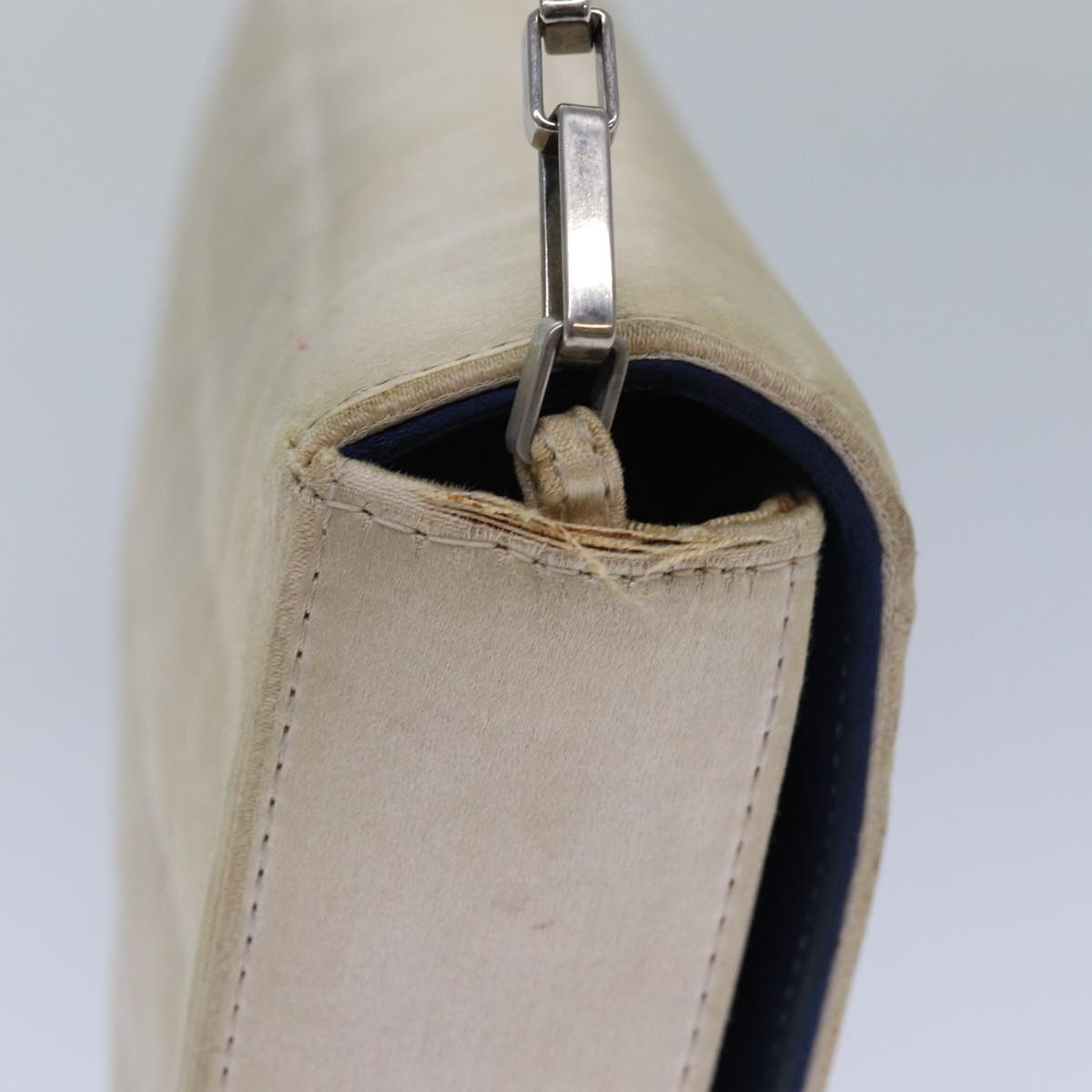 Chanel Choco Bar Chain Hand Bag Satin Beige Navy CC Auth bs