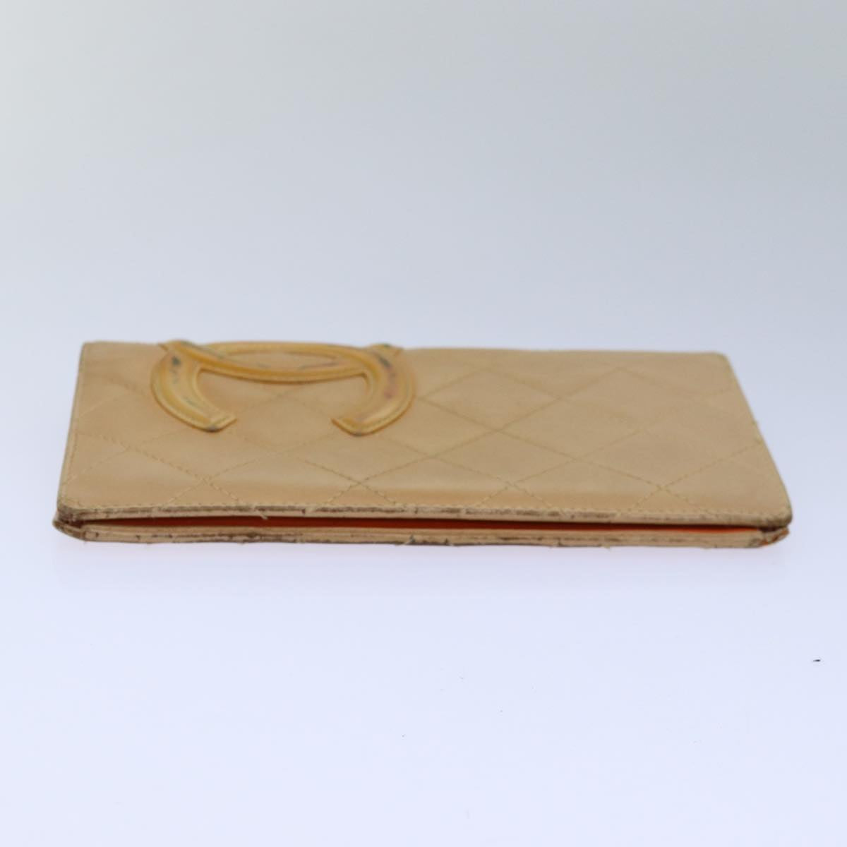 Chanel Cambon Line Matelasse Long Wallet Leather Beige CC Auth bs