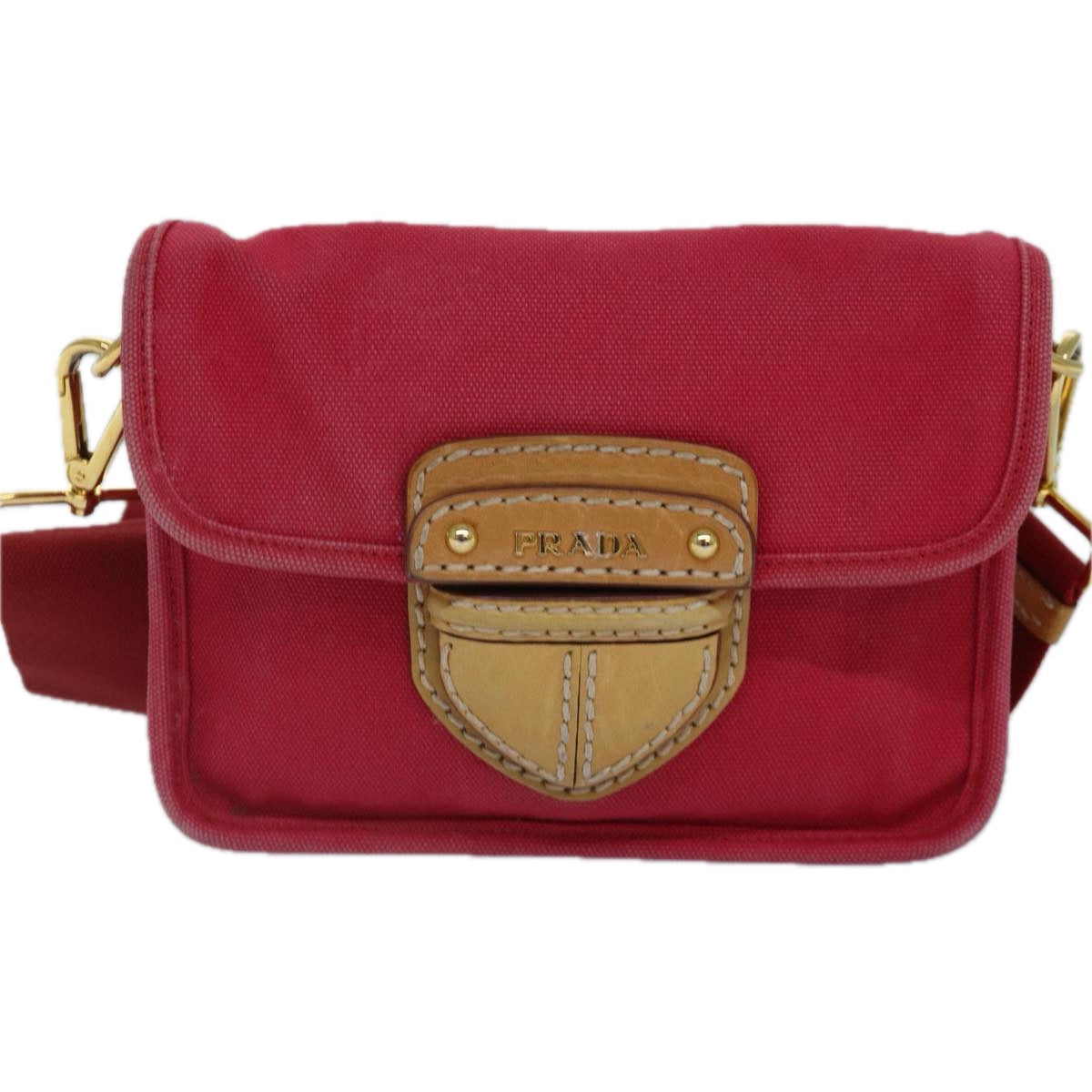 Prada Shoulder Bag Auth Canvas Red