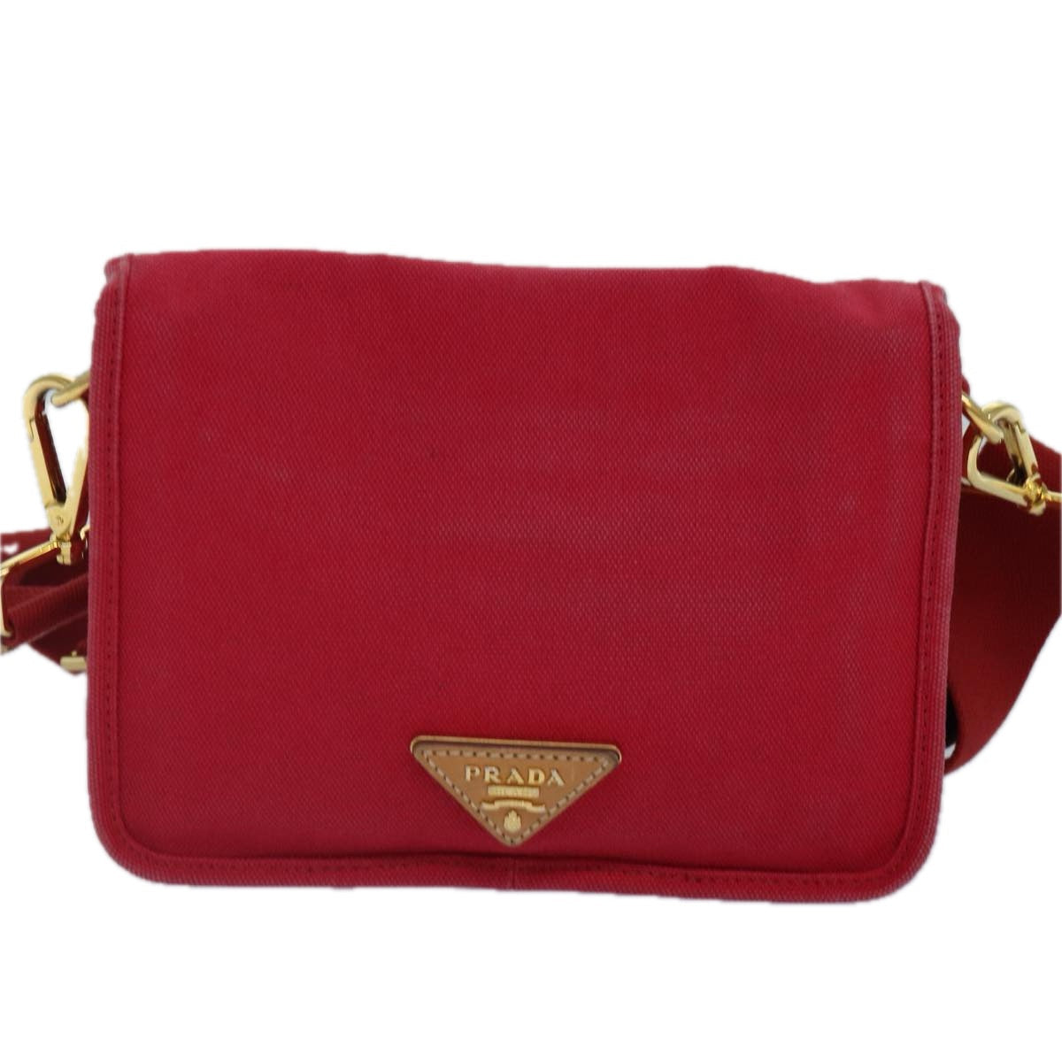 Prada Shoulder Bag Auth Canvas Red