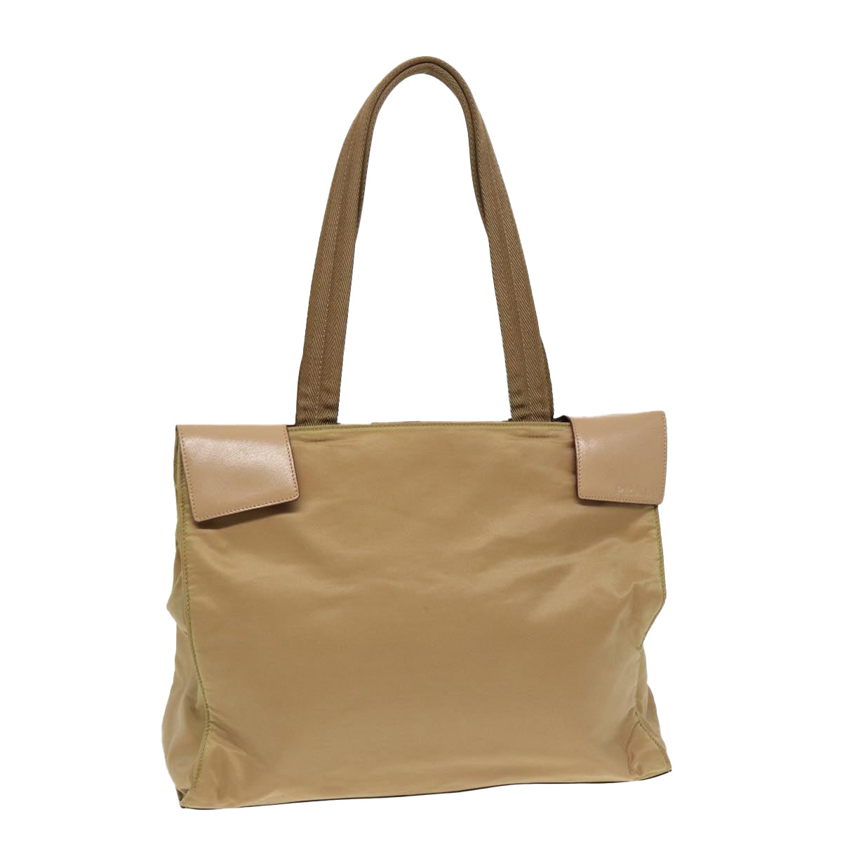 Prada Tote Bag Auth Leather Nylon Beige