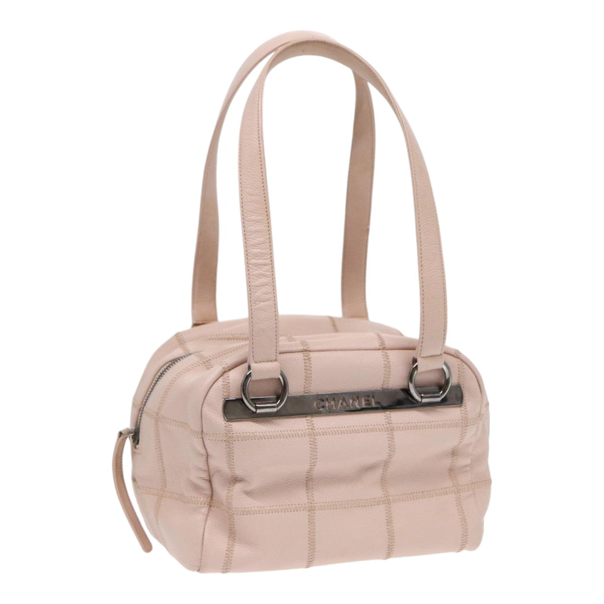 Chanel Choco Bar Shoulder Bag Caviar Skin Pink Silver CC Auth bs