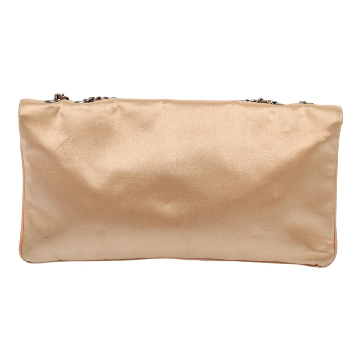 Chanel Chain Shoulder Bag Satin Beige Silver CC Auth bs