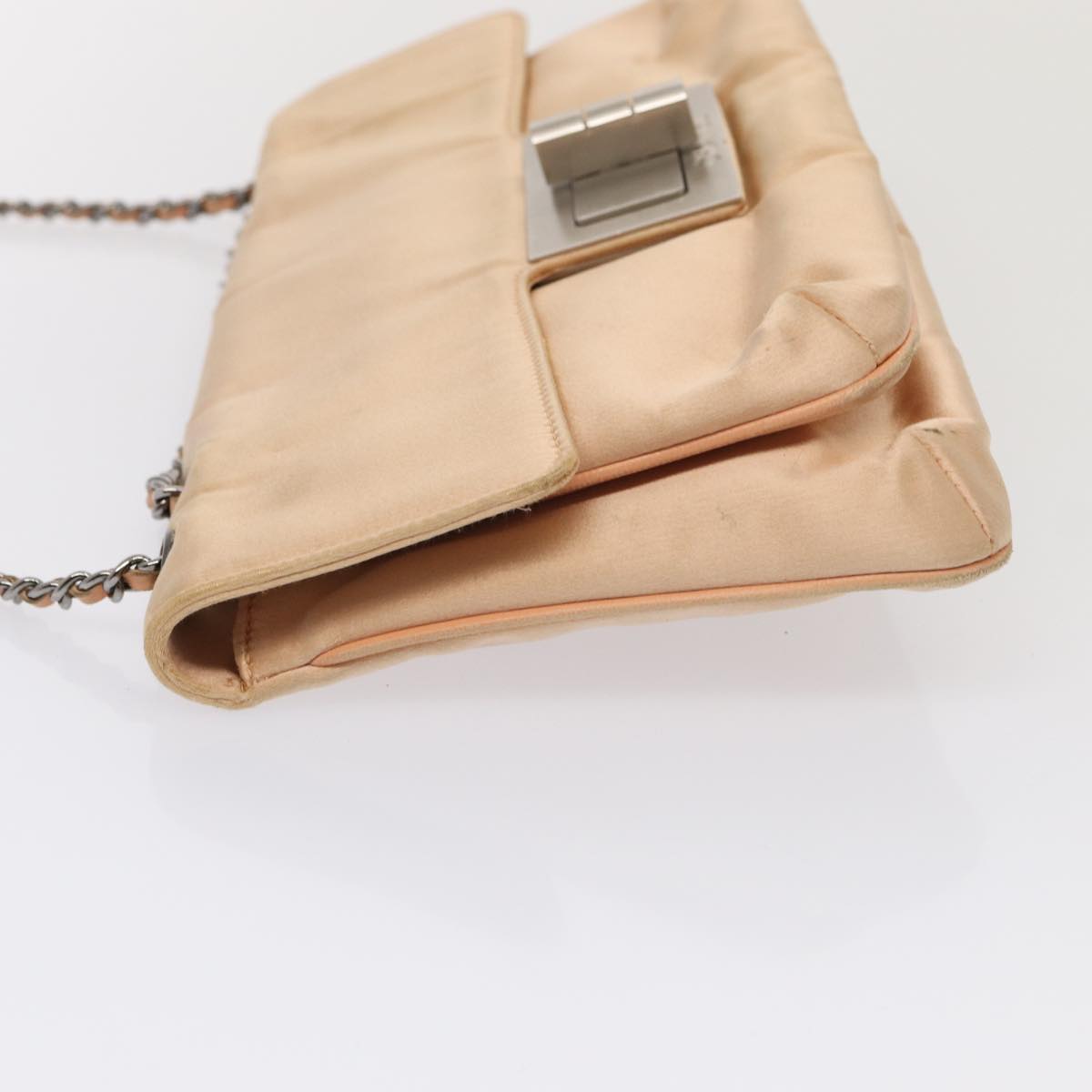 Chanel Chain Shoulder Bag Satin Beige Silver CC Auth bs