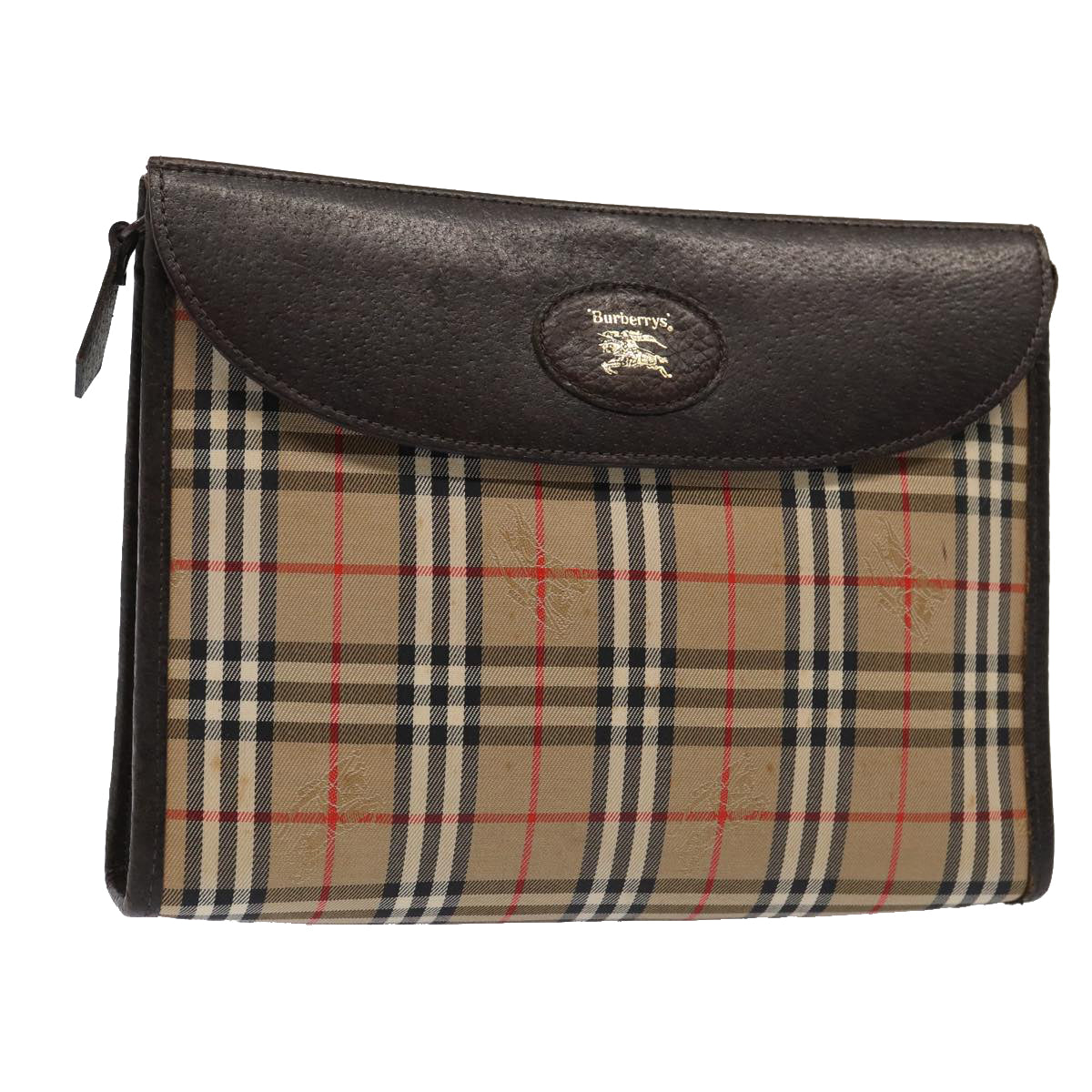 Burberry Luxury ss Nova Check Clutch Bag Auth Bs17029 Leather Canvas Brown