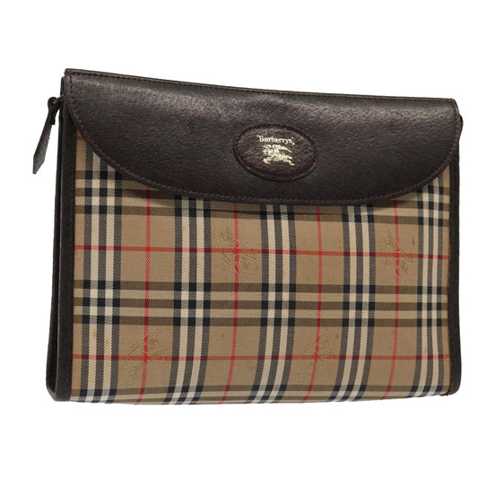 Burberry Luxury ss Nova Check Clutch Bag Auth Bs17029 Leather Canvas Brown