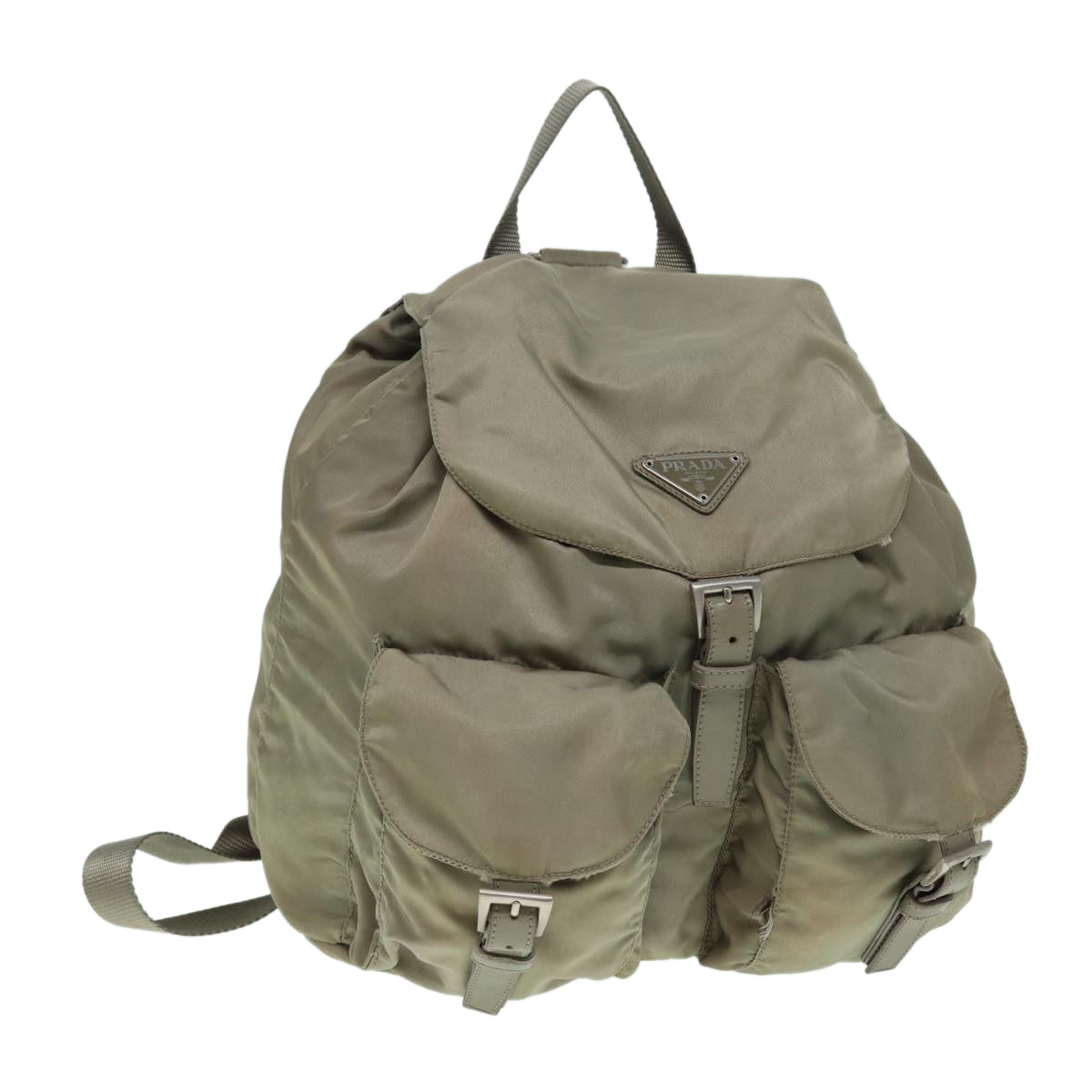 Prada Backpack Auth Nylon Beige Silver Silver Auth Bs17050