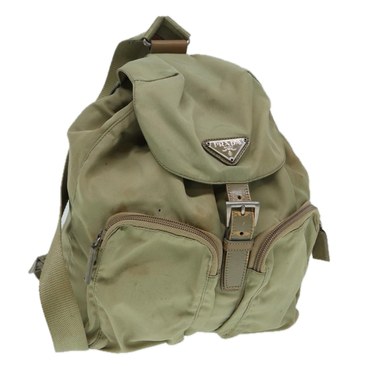 Prada Backpack Auth Nylon Beige Silver