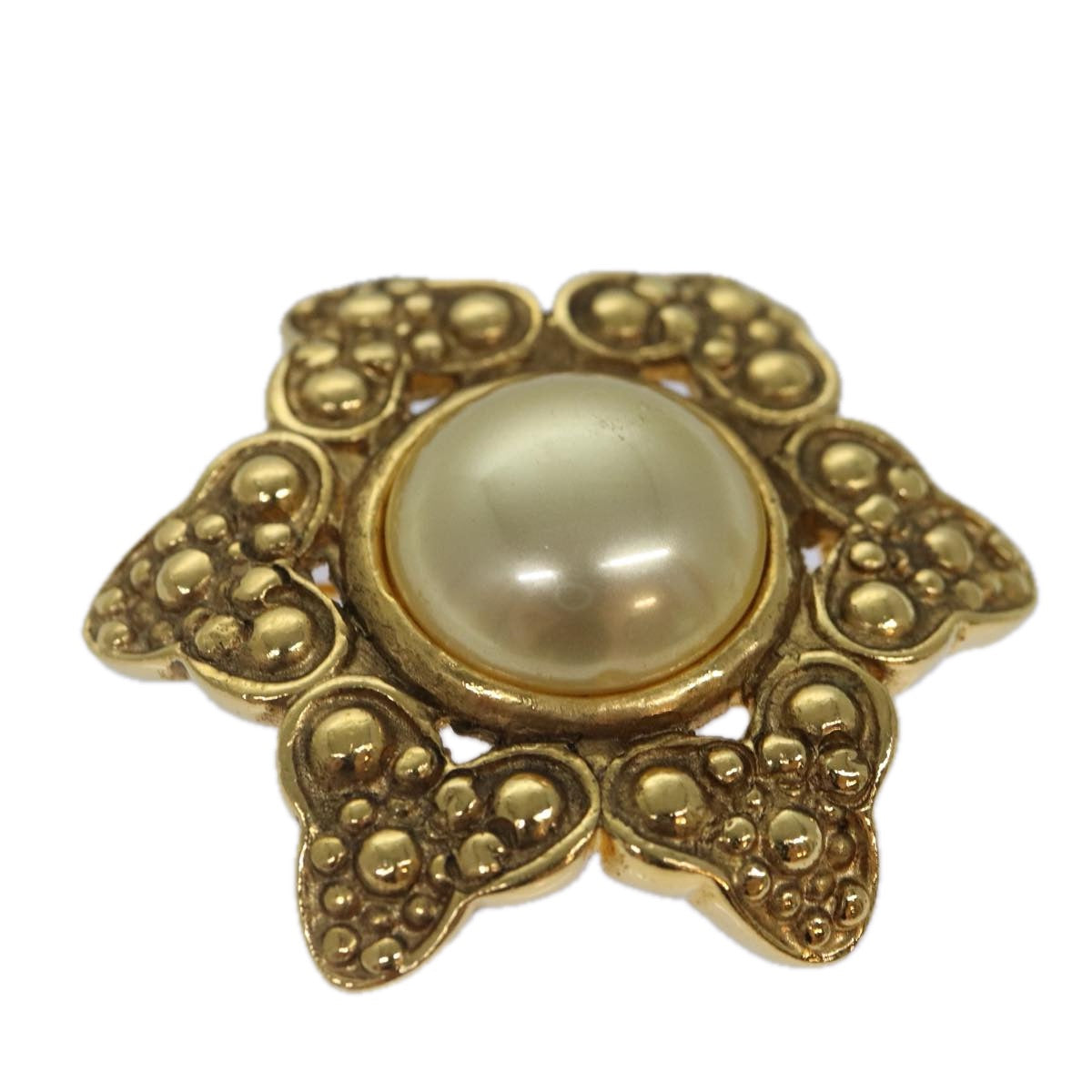 Chanel Brooch Metal Gold Tone CC Auth bs