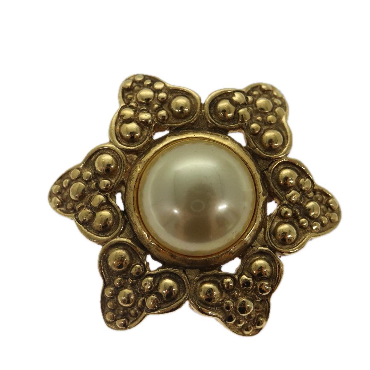 Chanel Brooch Metal Gold Tone CC Auth bs