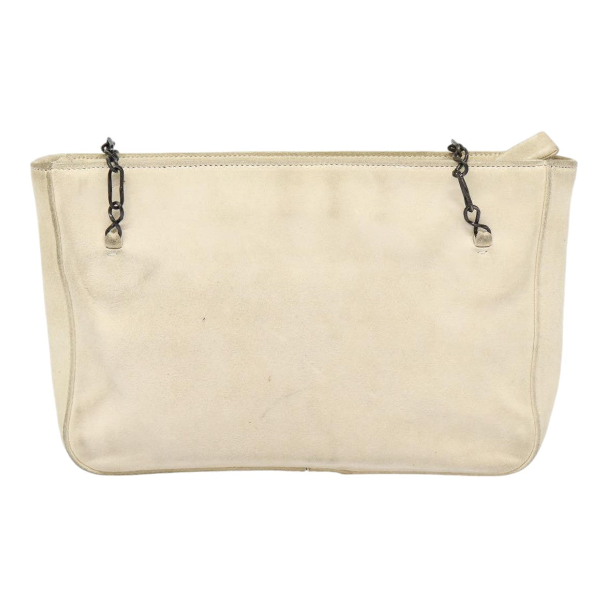 Prada Shoulder Bag Auth Suede Beige Silver