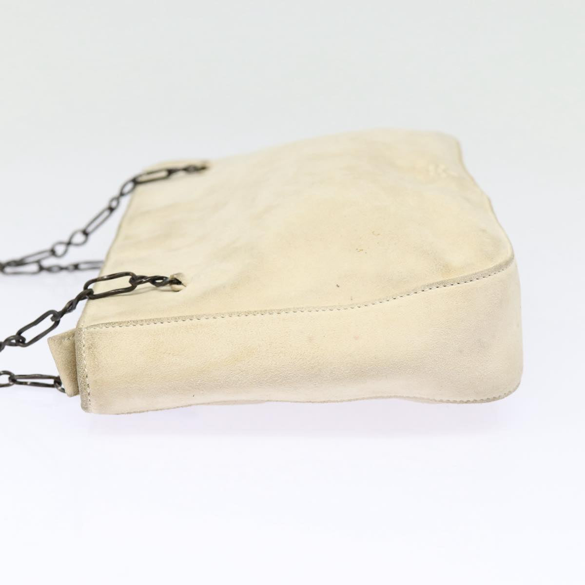 Prada Shoulder Bag Auth Suede Beige Silver