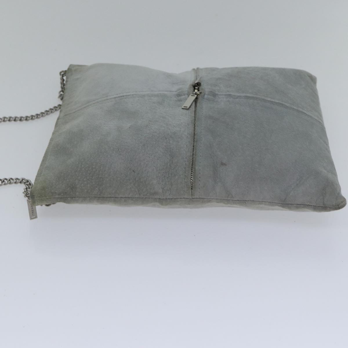 Chanel Chain Shoulder Bag Suede Gray Silver CC Auth bs