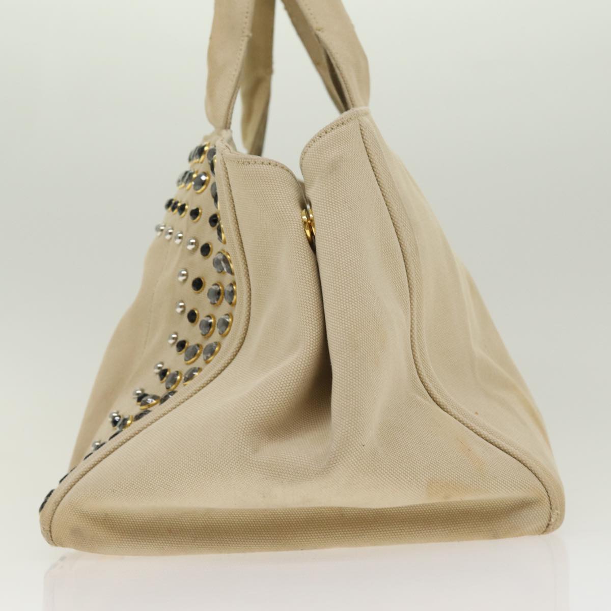Prada Canapa Mm Hand Bag Auth Canvas Beige Gold Travel Bag