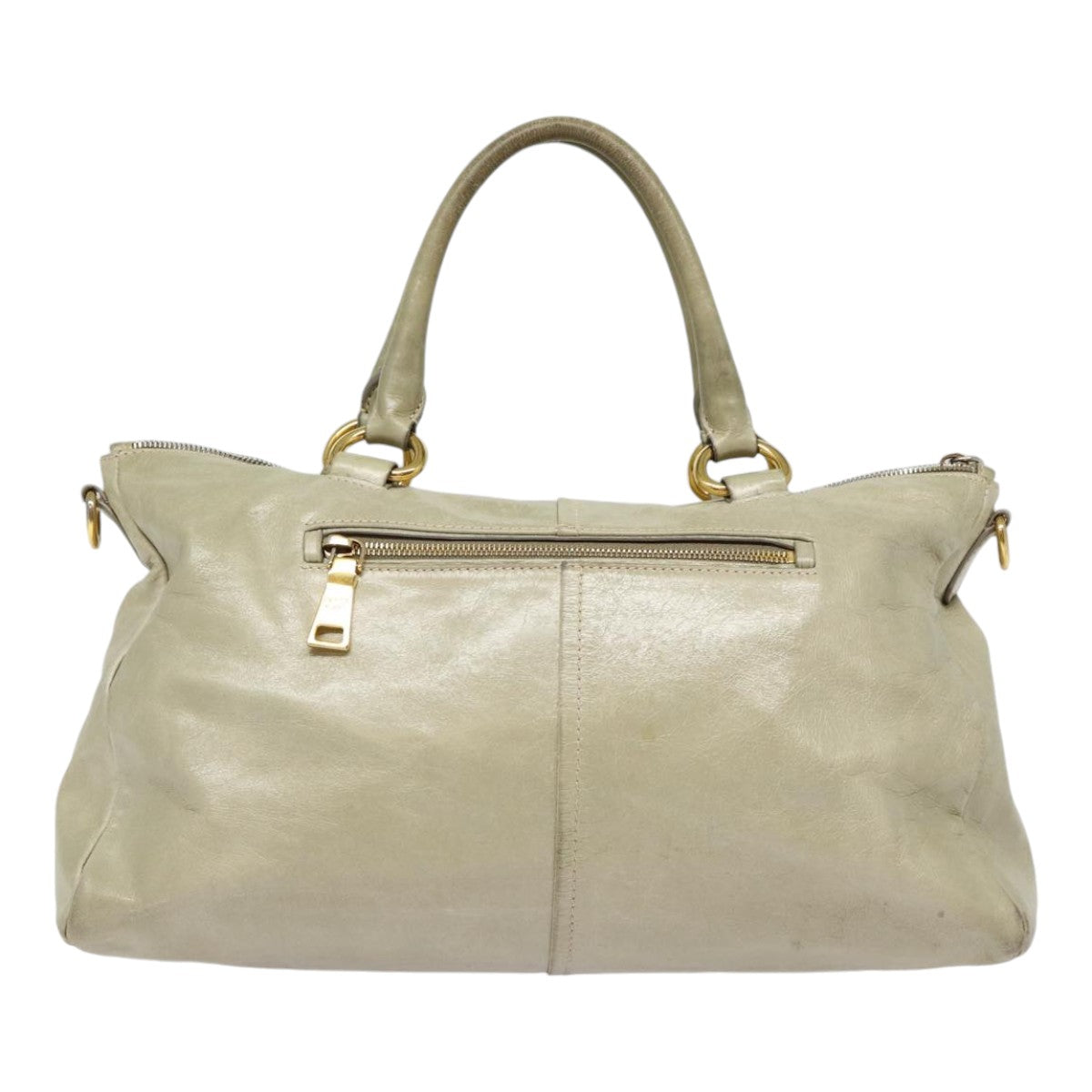 Prada Hand Bag 2Way Auth Leather Gold Gray Travel Bag
