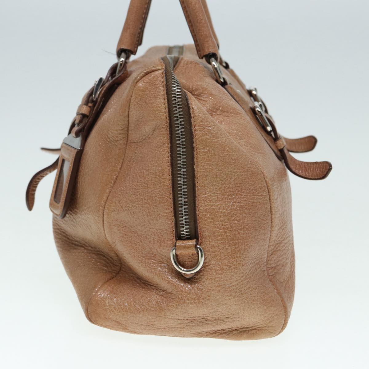 Prada Hand Bag Auth Leather Beige Silver Travel Bag