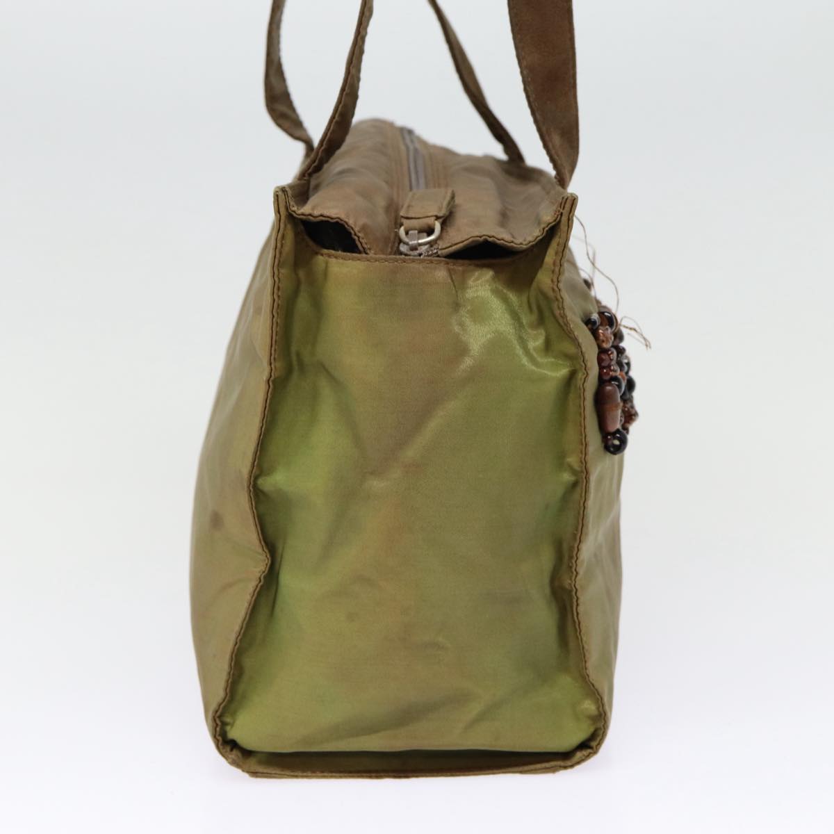 Prada Shoulder Bag Khaki Auth Nylon Silver