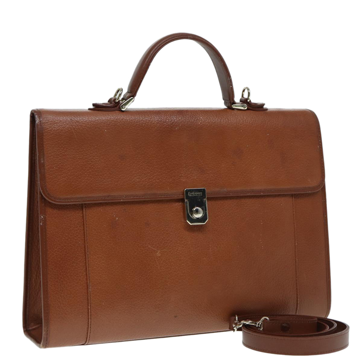 Burberry Luxury ss Hand Bag 2Way Auth Bs17329 Leather Brown Silver Travel Bag