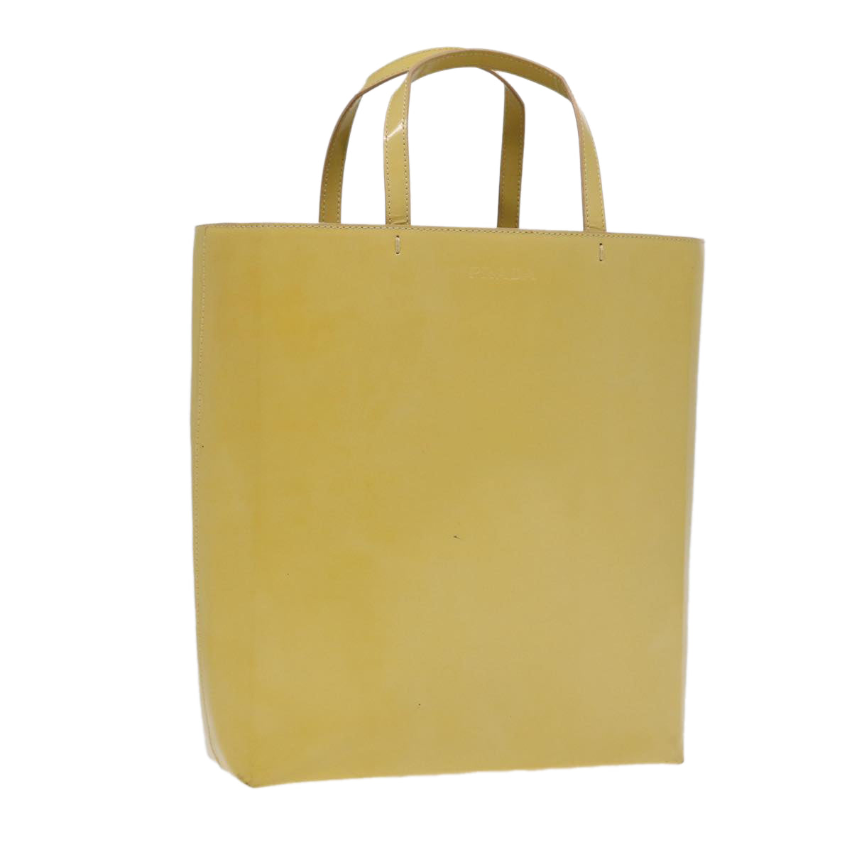 Prada Hand Bag Enamel Auth Silver Yellow Travel Bag