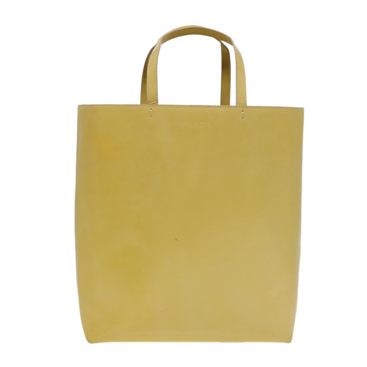 Prada Hand Bag Enamel Auth Silver Yellow Travel Bag